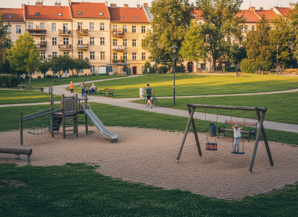 Dětské hřiště, parky, relax zóny a kvalita veřejné infrastruktury jsou těsně propojené.