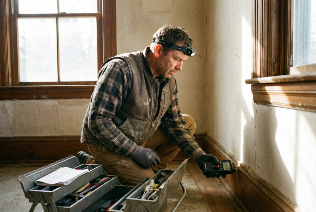 Odborná inspekce nemovitosti zahrnuje i detailní měření vlhkosti zdiva profesionálním vlhkoměrem, které odhalí riziko plísní.