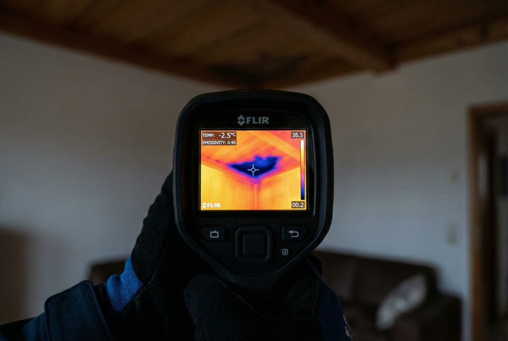 Použití termokamery je obrovskou výhodou. Důkladná inspekce nemovitosti vám díky ní přesně ukáže, kudy z domu uniká teplo a vaše peníze za vytápění.
